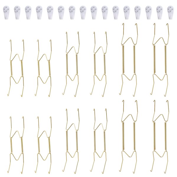 Fasunry 12 Pack Plate Hangers, 8 10 12 Inch Wall Plate Hangers and 16 Pack Wall Hooks, Compatible 7.5 to 12.5 Inch Decorative Plates, Antique China, Antique Plates and Arts