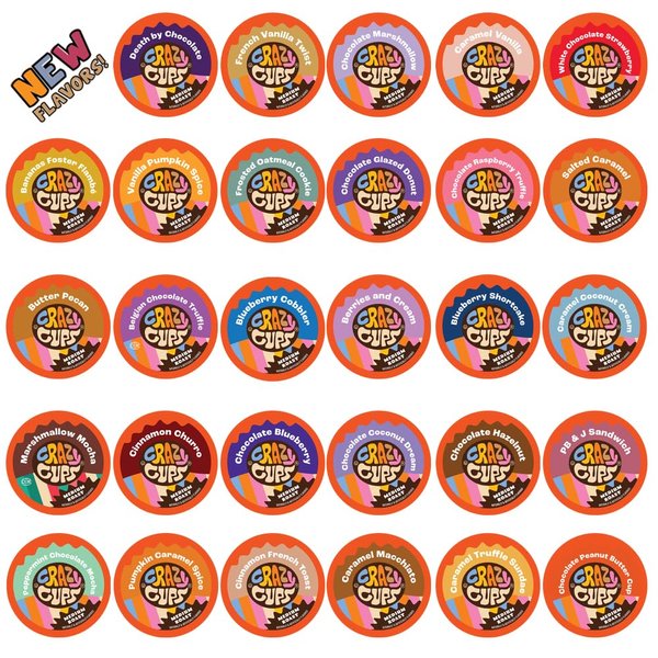 Crazy Cups Flavored Coffee in Single Serve Coffee Pods - Flavor Coffee Variety Pack for Keurig K Cups Machine from Crazy Cups, 30 Count
