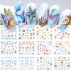 12 Sheets Ocean Water Transfer Nail Decals Cute Sea Creature Sea Shell Starfish Jellyfish Sea Turtle Summer Nail Decals Watermark Nail Designs Manicure Stickers Nail Art Accessories(15)