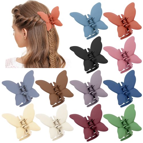 Tivcck Butterfly Claw Clips,12 Pcs Butterfly Hair Clips,Non-Slip Butterfly Hair Claw Clip Medium Claw Clips,2.76'' Matte Butterfly Clips,Cute Butterfly Jaw Clips for Women Girls Thin Hair Thick Hair