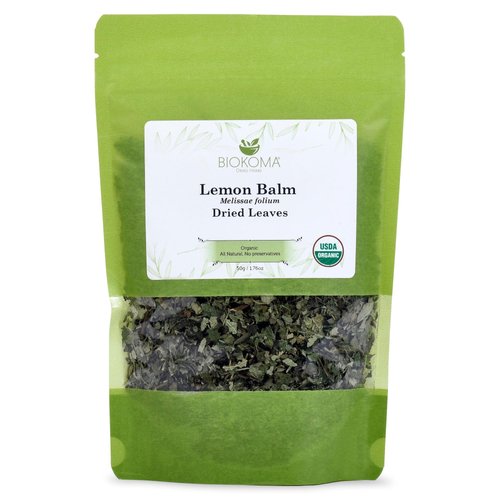 Biokoma Pure and Organic Lemon Balm (Melissae folium) Dried Leaves 50g (1.76oz) In Resealable Moi...