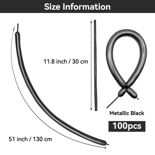 ZBYDNG 260 Balloons, Thickening Long Balloons for Tying Balloon Arch, Twisting Latex Animals Magic Modeling Skinny Birthday Balloons for Kid‘s Party Wedding Decoartion 100pcs （Metallic Black）