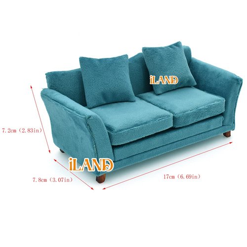 iLAND Modern Dollhouse Furniture on 1/12 Scale of Miniature Sofa for Dollhouse Living Room (Turquoise Blue Velvet)