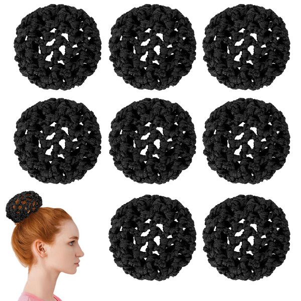 JIYIN 8 Pcs Hair Nets Invisible Knit Hairnets, Elastic Women Hair Nets Handmade Crochet Bun Cover Mesh Hair Bun Holders Snood Hair Bun Cover Hair Accessories for Skating Ballet and Dance(Black)