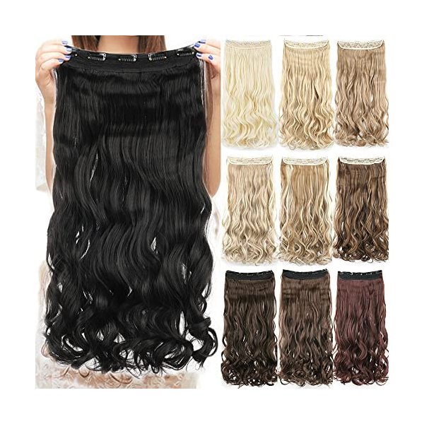 IMISSU Long Natural Thick Hair Curly Clip in on Synthetic Hair Extensions Hairpieces for Women (28 inches, Jet Black)