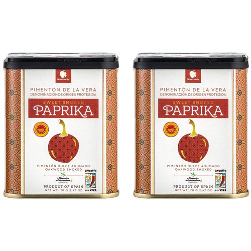 Gourmanity 70g Sweet Smoked Spanish Paprika Tin Pack 2, Pimenton De La Vera Dulce, Sweet Smoked Paprika Powder, Smoked Paprika Seasoning, Sweet Paprika Powder, Sweet Spanish Smoked Paprika Pimenton