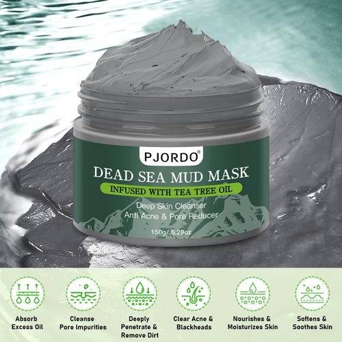 Pjordo Dead Sea Mud Mask for Face and Body, Deep Cleansing Facial Clay Mask for Acne, Blackheads, Whitehead, Oily Skin, Minimize Pores, Moisturizing, Natural Skin Care for Women and Men, 5.29oz/150g
