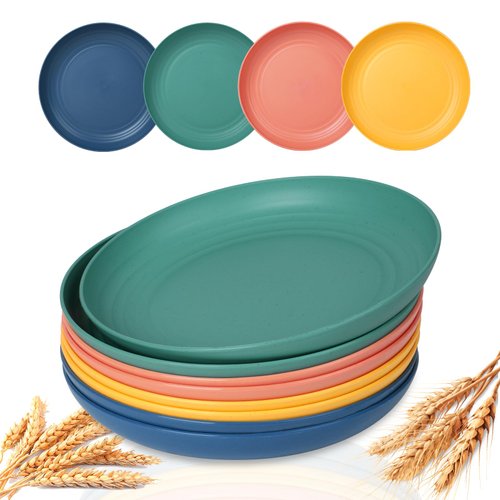Idealic 9inch Wheat Straw Plates, Unbreakable Dinner Plates Set of 8, Dishwasher & Microwave Safe Reusable Kids Plate Set, Salad Plate for Kids, Multi-colors
