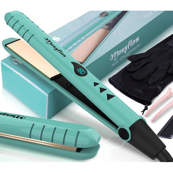 Hair Straightener, Portable 2-in-1 Flat Iron Hair Straightener and Curler, Professional Flat Iron Curling Iron in One All Hairstyles,15s Fast Heating, Adjustable Temp, Gift for Girls Women