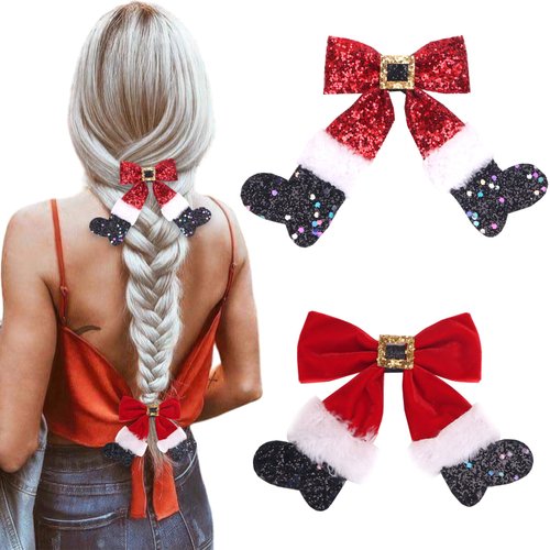 Christmas Hair Clip Sparkly Sequin Big Bow Hairpin Red Glitter Bowknot Hair Clip Xmas Bows Barrettes Hair Accessories for Women Girls Christmas Birthday Party 2Pcs