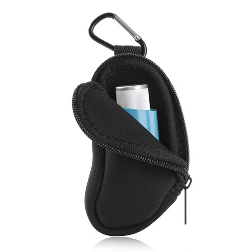 Koikyu Asthma Inhaler Holder Protect Portable Bag Carrying Holder Neoprene Travel Inhaler Mini Bag for L-Shaped Inhaler, Inhaler Not Included (Black)