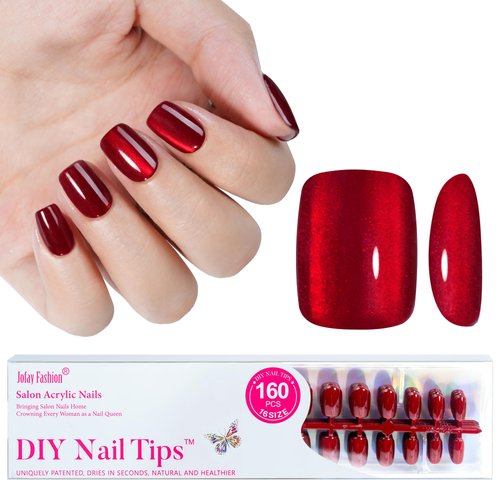 Cat Eye Press on Nails Red - Christmas Press on Nails Short Square Glue On Nails False Nails, Stick On Nails in 16 Sizes -160PCS Soft Gel Fake Nails Kit