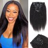 Kinky Straight Clip in Hair Extensions Real Human Hair Natural Black Double Weft Clip ins for Women 16 Inch 120g 8pcs Seamless Kinky Straight Clip on Extensions Human Hair (#1B, 12inch Kinky Straight)