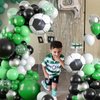 GRESATEK Soccer Party Balloon Garland Arch Kit, Green Black White Metallic Sliver Balloons Decorations With Soccer Foil Balloon for Men Teen Kids Soccer Football Theme Birthday Party Decor Supplies