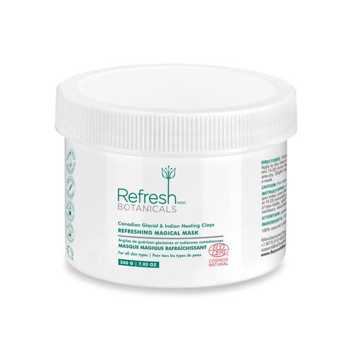 REFRESH BOTANICALS Refreshing Face Mask 200 g | Deep Pore Cleansing Clay Mask for Face & Body| ECOCERT COSMOS CERTIFIED | Indian Healing & Canadian Glacial Clays | Product of Canada