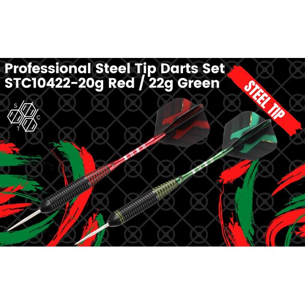 6pc Steel Tip Darts Set - Professional Darts Steel Tip for Dartboard - Includes Barrels + Plastic / Aluminum Shafts + O'Rings + Flights + Sharpener + Wrench (20g Red/ 22g Green -10422)