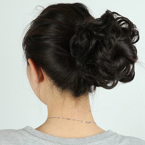 ZMVA 100 Human Hair Messy Bun Curly Drawstring Hair Scrunchie Girls Magic Wave Shaper Wedding Donut Hair Ring Daily Hair Bun Lady Styling Tool Hair Accessories for Women (Black), hmcr0003