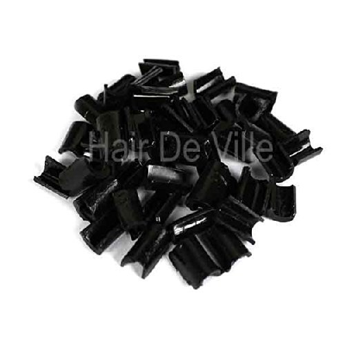 100 PCS Fusion Keratin U Nail Glue Rebond Tips Granules For Human Hair Extensions By Hair De Ville+ 3 Pcs Silicone Finger Protectors … (black)