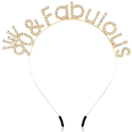 SuPoo 90th Birthday Decorations for Women 90th Birthday Headband Crown Gold 90th Birthday Gifts for Her 90 & Fabulous Party Decorations Happy Birthday Tiara Hair Accessories