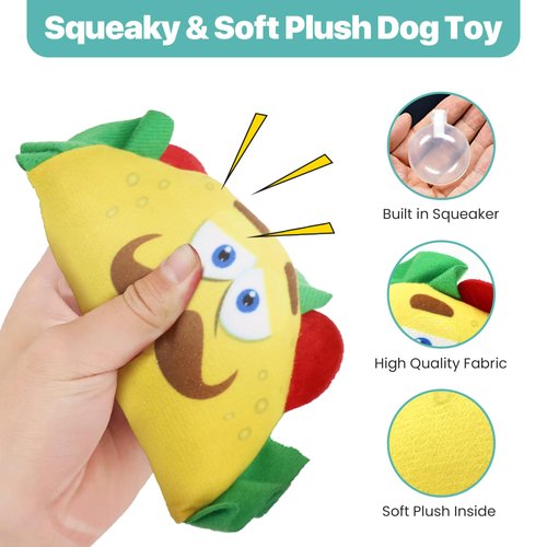 SPOT Fun Food Taco Plush Dog Toy with Squeaker - Interactive Soft, Squeaky Toy for Dogs and Puppies, Keeps Pets Entertained, Cute and Funny Chew Toy Made with Soft Fabric - 6in