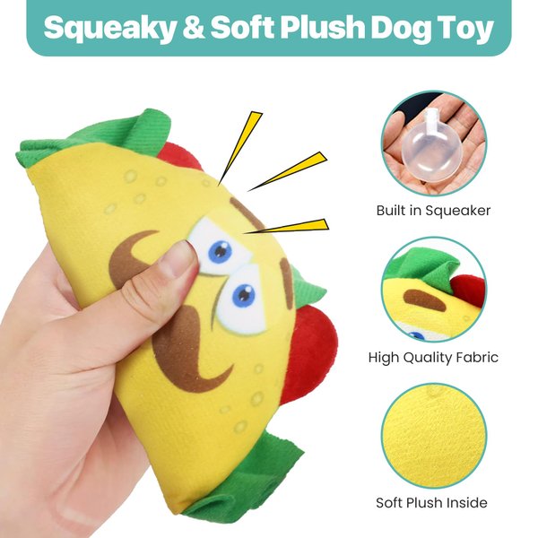 SPOT Fun Food Taco Plush Dog Toy with Squeaker - Interactive Soft, Squeaky Toy for Dogs and Puppies, Keeps Pets Entertained, Cute and Funny Chew Toy Made with Soft Fabric - 6in