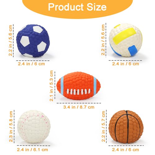 LLSPET 2.4" Squeaky Latex Dog Toy Ball Sports Balls Sets, Soft, Bouncy & Durable for Small Medium Dogs Puppy Interactive Chew Toys 5 Pcs/Set