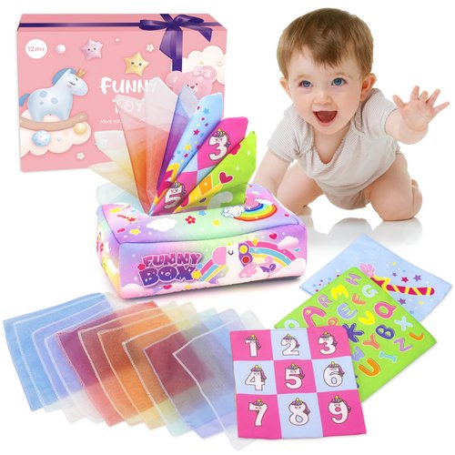 seveclotree Baby Tissue Box Toy,Baby Toys 12 Months,Educational Toys for Babies,Soft Crinkle Sensory Toys for Babies Infant Toddlers,1 Year Old Toys Boys Girls