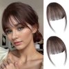 Gx Beauty Clip in Bangs 100% Human Hair Bangs Women Air Thinning Curtain Flat Fake Bangs Hair Clip Wispy Bangs Fringe with Temples Hairpieces for Daily Wear(Dark Brown)