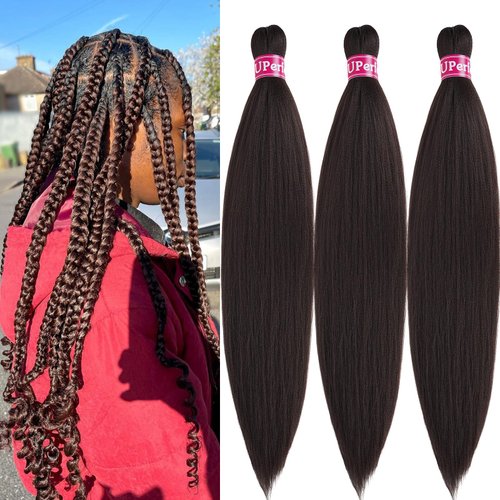UPerfe Dark Brown Braiding Hair Extensions for Braids Color 4 Kanekalon Braiding Hair Pre Stretched Prestretched Braiding Hair Kids Knotless Jumbo Colored Braiding Hair 26 inch 3 Bundles