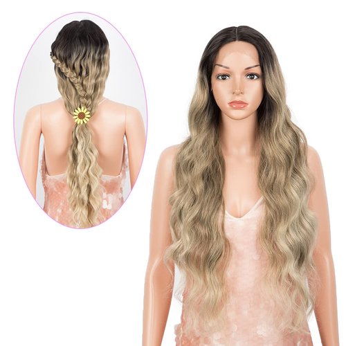 Style Icon 32” Long Wavy Wig Middle Part Synthetic Wigs Lace Front High Temperature Fiber Heat Resistant Wig (32 Inches, TAT4/12/APRIC)