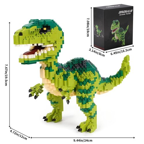 CSNRHG Dinosaur Tyrannosaurus Rex Building Blocks Velociraptor Model Decor Micro Mini Blocks Toy Birthday for Age 6+ Children Adults Teens 1457 Pieces