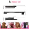 WOWANGEL 4PCS Hair Styling Set - Teasing Brush, Rat Tail Comb, Dual Edge Brush for Brushing, Combing, and Slicking, with Elastic Band - Black