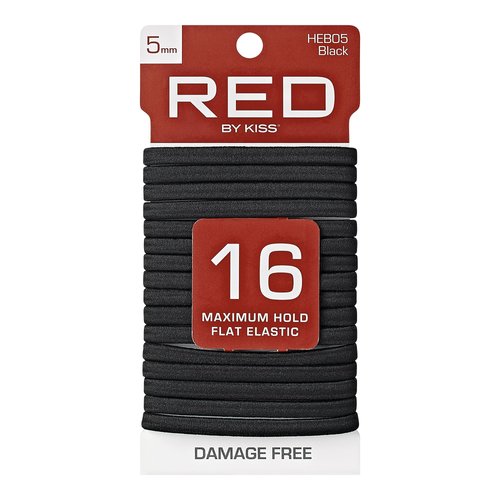 RED by Kiss 5mm 16 Count Elastic Hair Band, Flat Black Hair Tie for All Type Hair, Ponytails Pain-Free Hair Accessories for Women Men Girls