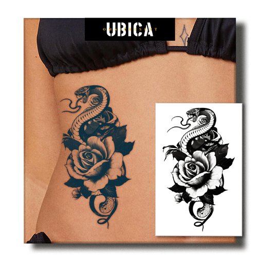 UBICA Temporary Tattoos Adult, 2 Sheets Fake Tattoos, Realistic And Long-Lasting Non-Reflective, Waterproof For 1-2 Weeks, Flower Tattoos 7.5x4.8in