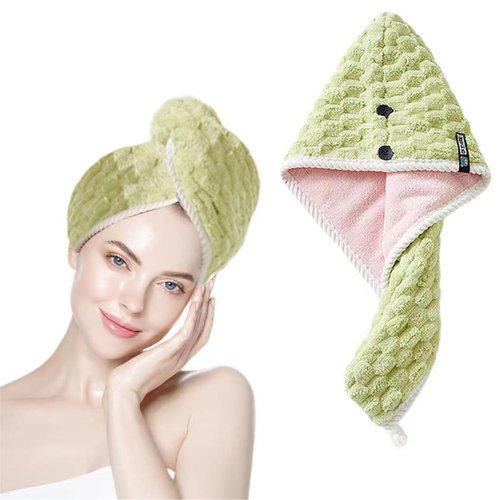 Xzyden Microfiber Hair Towel, Double-Sided Hair Towel Wrap for Women,2 in 1 Twist Hair Towels, Super-Absorption Microfiber Towel for Hair, Hair Wrap Towels (Green)