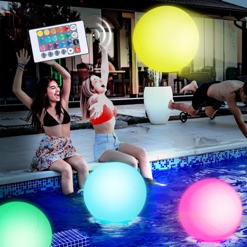 AMOR PRESENT 4PCS Light Up Beach Balls, 12" Glow Pool Balls LED Beach Ball with Remote Control Inflatable Beach Toy for Kids Summer Parties Pool Decorations