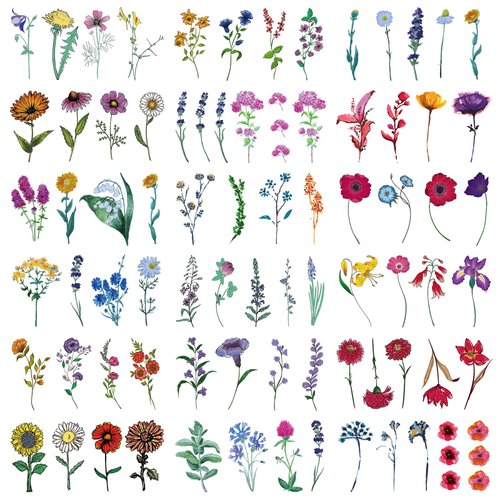 Cerlaza Watercolor Flower Fake Tattoos for Women Girls, 20 Sheets Realistic Wild Plant Temporary Tattoos Adult, Small Tiny Branch Floral Semi Permanent Tattoo Stickers on Body Art Arm Leg