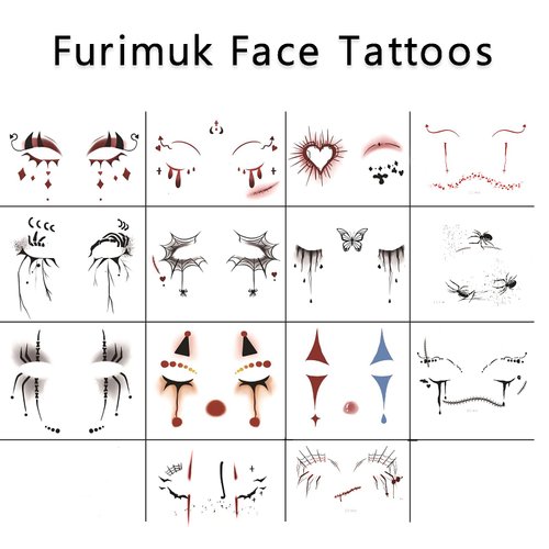 14 Sheets Halloween Face Eye Tattoos Eye Shadow Temporary Tattoo Stickers, Fake Eyeliner Eyeshadow Tattoos Halloween Makeup Kit for Women Girls Halloween Masquerade Party