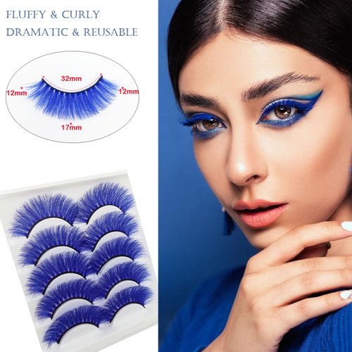 Blue Lashes Colored Lashes Halloween Colorful Eyelashes Christmas Easter Faux Mink Cosplay Color False Eye Lashes Long Dramatic Party Fake Eyelashes Makeup Tools Extensions (MQ304-Dark Blue)