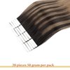 Lovrio 18" 20pcs 50g Remy Straight Tape in Hair Extensions Colorful Balayage Dark Brown Fading to Chestnut Brown Human Hair