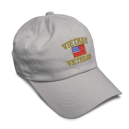 Soft Baseball Cap Vietnam Veteran War B Embroidery Flags USA Twill Cotton Army Dad Hats for Men & Women Light Grey Design Only