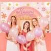 Avezano Groovy Birthday Banner for Retro Hippie Birthday Party Decorations Girls Daisy Flower Boho Rainbow Theme Photoshoot Backdrops 70.8 x 43.3 Inch