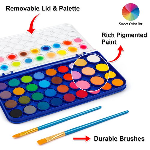 46 Pack Watercolor Paint Set, 36 Colors Watercolor Pan with 10 Brushes Kit, Easy to Blend Colors, Perfect for Kids, Adults and Beginner Artists by Smart Color Art