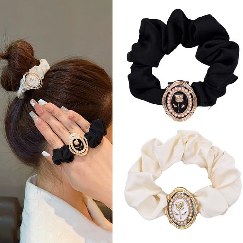 Vintage Silk Hair Scrunchies for Hair Rubber Bands for Women Rose Elastic Hair Bands for Thin Thick Hair Ties No Damage Ponytail Holders Satin Hair Rope for Women's Hair Accessories Decorations