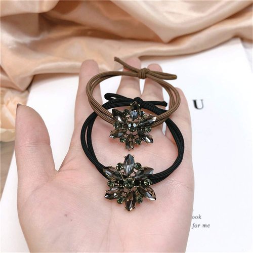 Xiwstar 2Pcs Elegant Crystal Flower Hair Ties Bands Elastic Rhinestone Heabdands Scrunchies Ponytail Holder for Women Girls