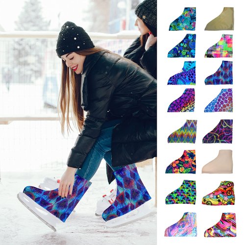 Ice Fire 1 Pair Skate Boot Covers | Durable Boot Protector for Ice/Figure/Roller Skate | Universal Size | Skating Accessory- Neon Lights