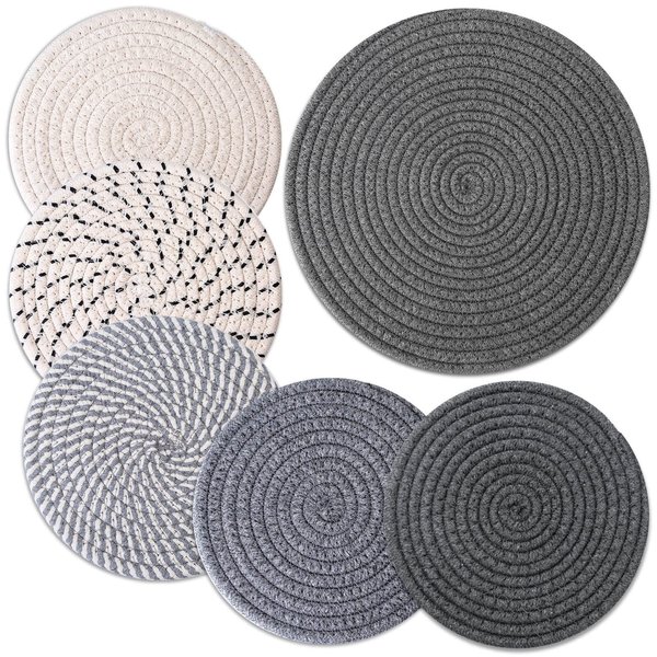 Billbotk Trivets for Hot Dishes, 6 Pieces Pot Holders for Kitchen, 100% Cotton Woven Hot Pads for Kitchen, Trivets for Kitchen Heat Resistant, 11.8 Inches and 7 Inches