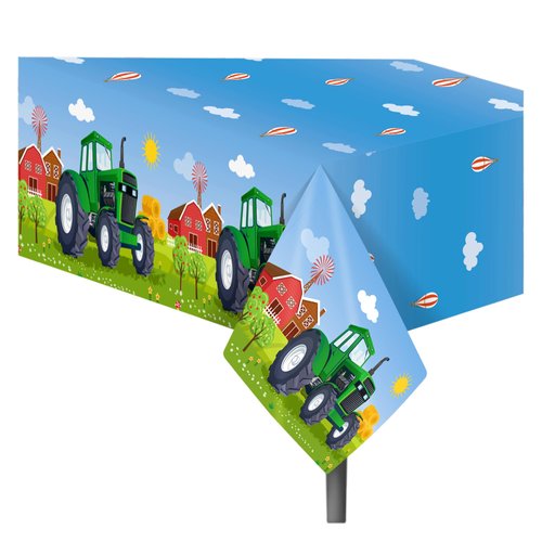 2 Pcs Tractor Party Tablecloths Green Tractor Table Cover for Tractor Birthday Party Decorations Tractor Time Party Table Cover Rectangular Tabecloth for Farm Themed Birthday Party Supplies, 54x87In