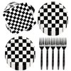 60Pcs Race Car Black and White Checkered Party Supplies Racing Tableware Set 7"Black and White Checkered Plates and Checkered Flag Napkins Fork for Race Car Themed Birthday Party Decorations(Serve 20)
