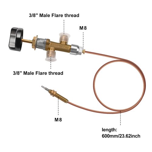 WADEO Low Pressure LPG Propane Gas Fireplace Fire Pit Flame Failure Safety Control Valve Kit, Low Pressure Propane Fire Pit Replacement Part with 3/8" Flare Inlet & Outlet